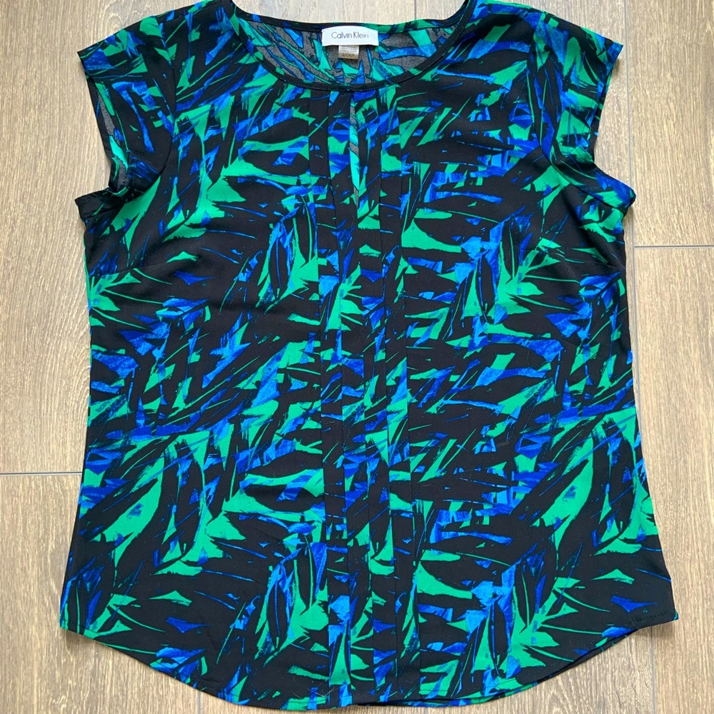 Calvin Klein Womens Top Multi color Print Sleeveless Small cH/p Suit Career